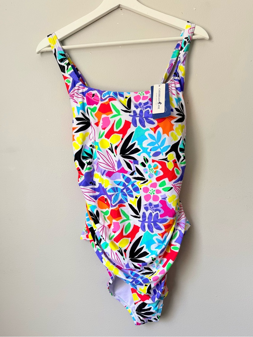 NWT Caribbean Joe White Multicolor Floral One-Piece Swimsuit
